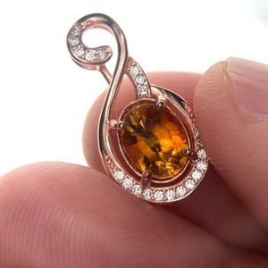 Rare Orange Tourmaline 1.40ct Rose Gold Finish Solid 925 Sterling Silver Pendant
